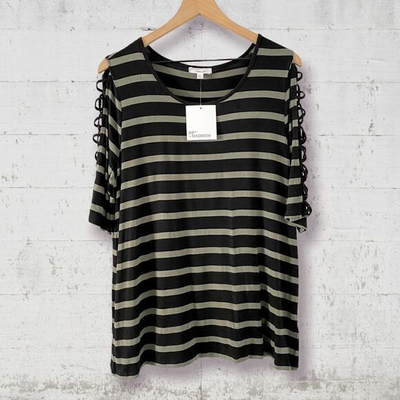 Striped Black and Gray Women's Top - Picture 2 of 7